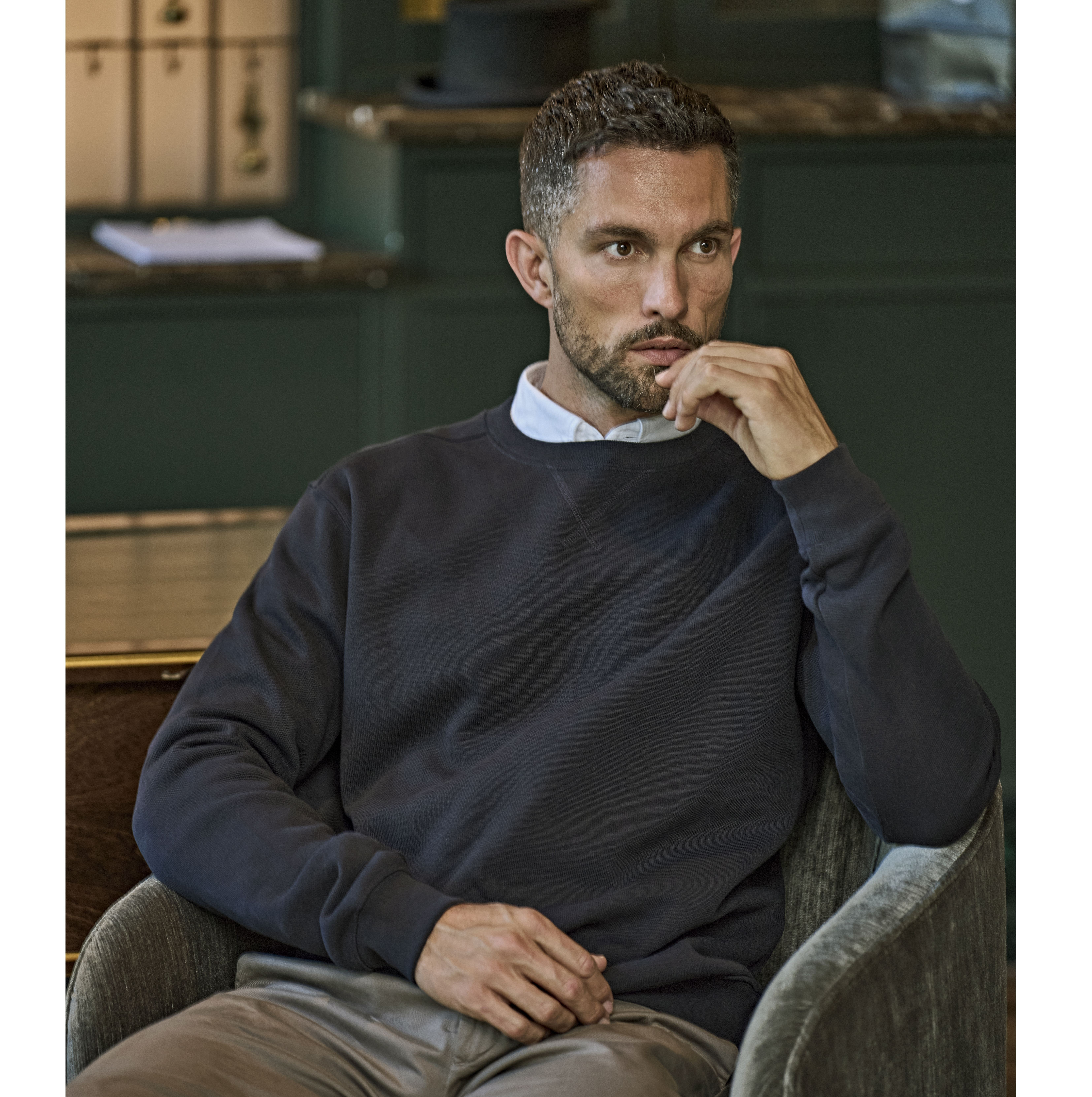 RIBBED INTERLOCK CREW NECK
